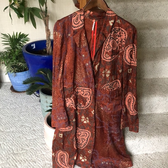 Free People Eye Of The Wild Boho Cognac Duster Trench Coat Jacket - Picture 3 of 15
